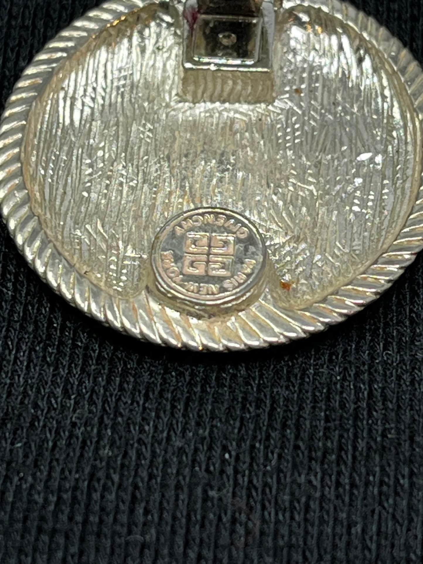 Silver Tone Large Logo Clip On Earrings Rope Border Vintage