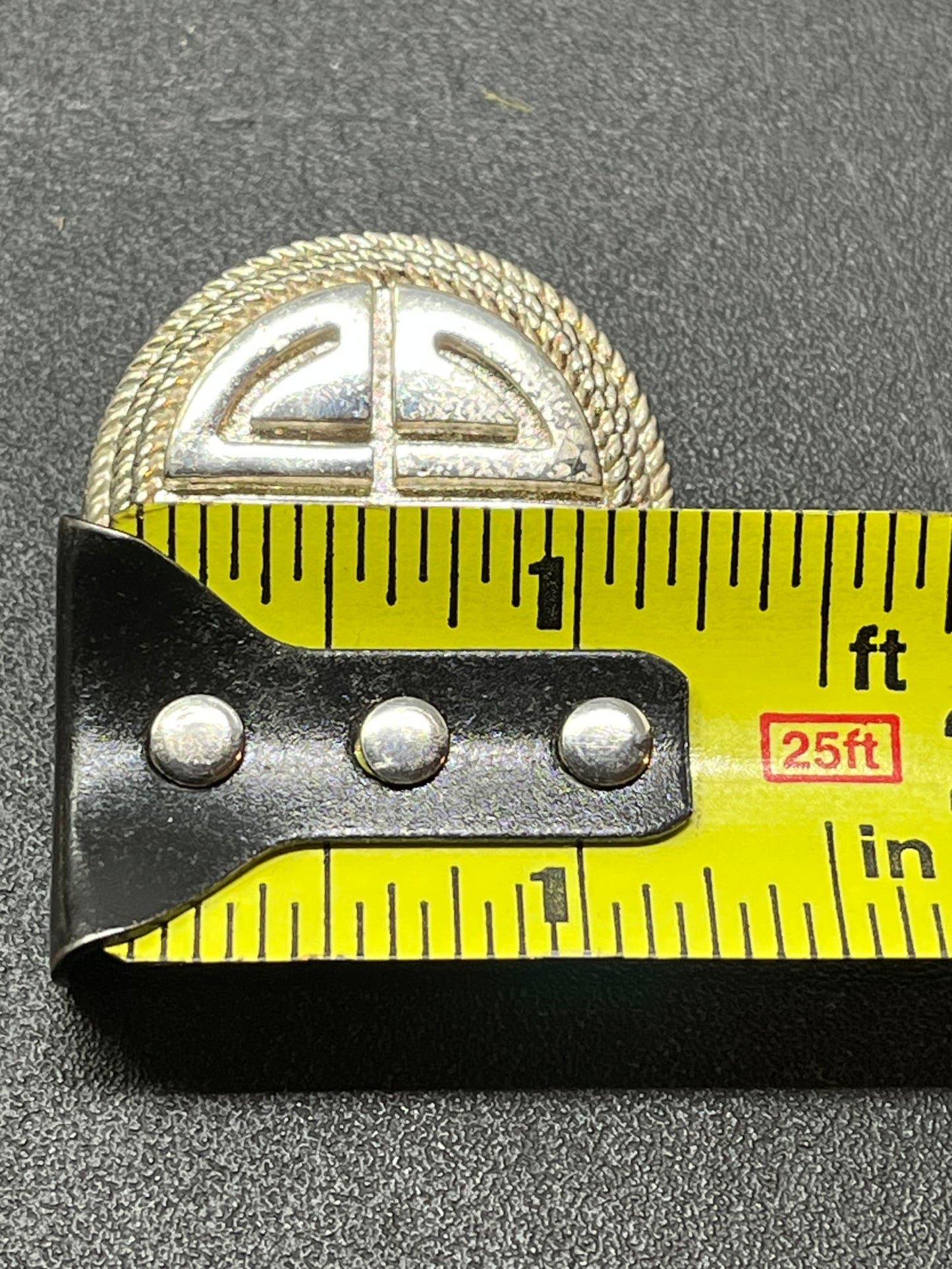 Silver Tone Large Logo Clip On Earrings Rope Border Vintage