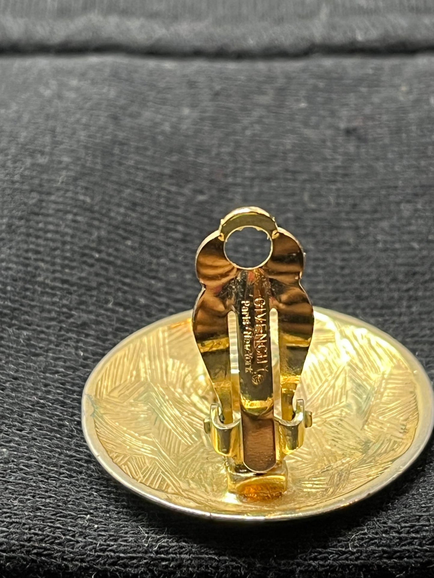 Gold Tone Large Logo Clip On Earrings Domed Vintage