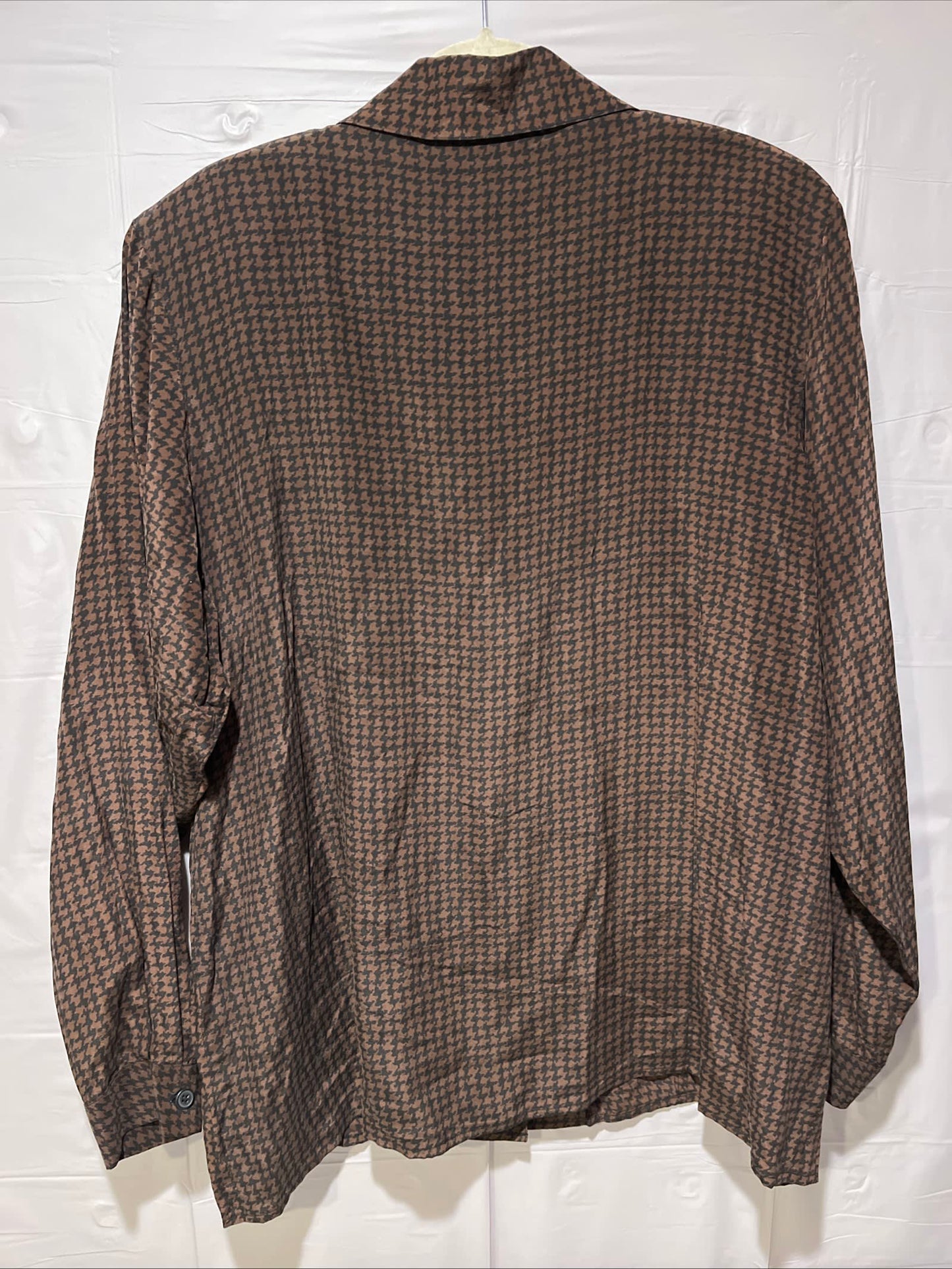 Laura Leigh Ltd Womens 18W 100% Silk Houndstooth Button Up Blouse Brown NWT
