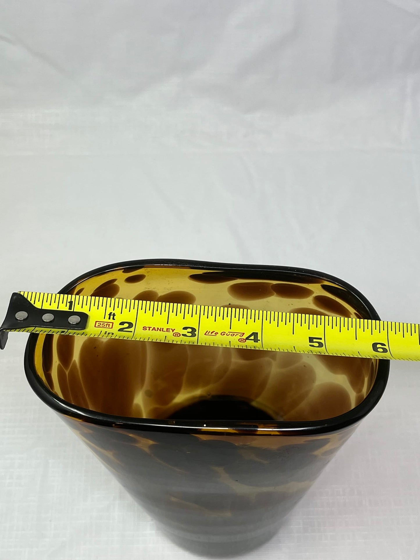 Italian Hand Crafted Tortoiseshell Amber Art Glass Vase 7.5 Inch