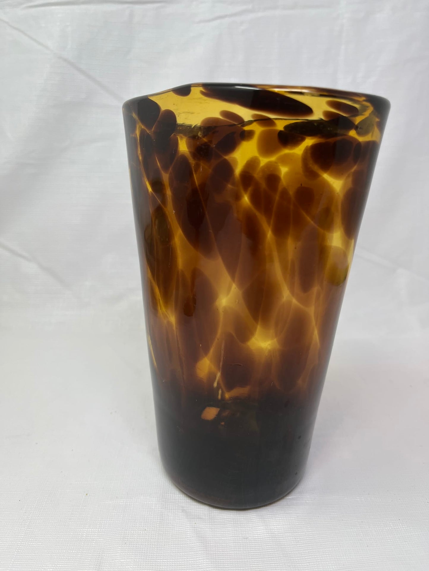 Italian Hand Crafted Tortoiseshell Amber Art Glass Vase 7.5 Inch