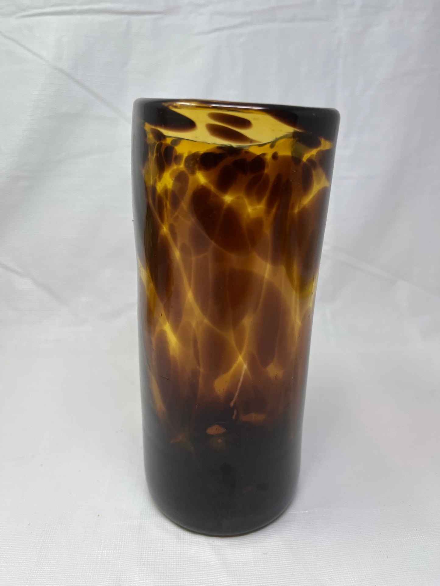 Italian Hand Crafted Tortoiseshell Amber Art Glass Vase 7.5 Inch