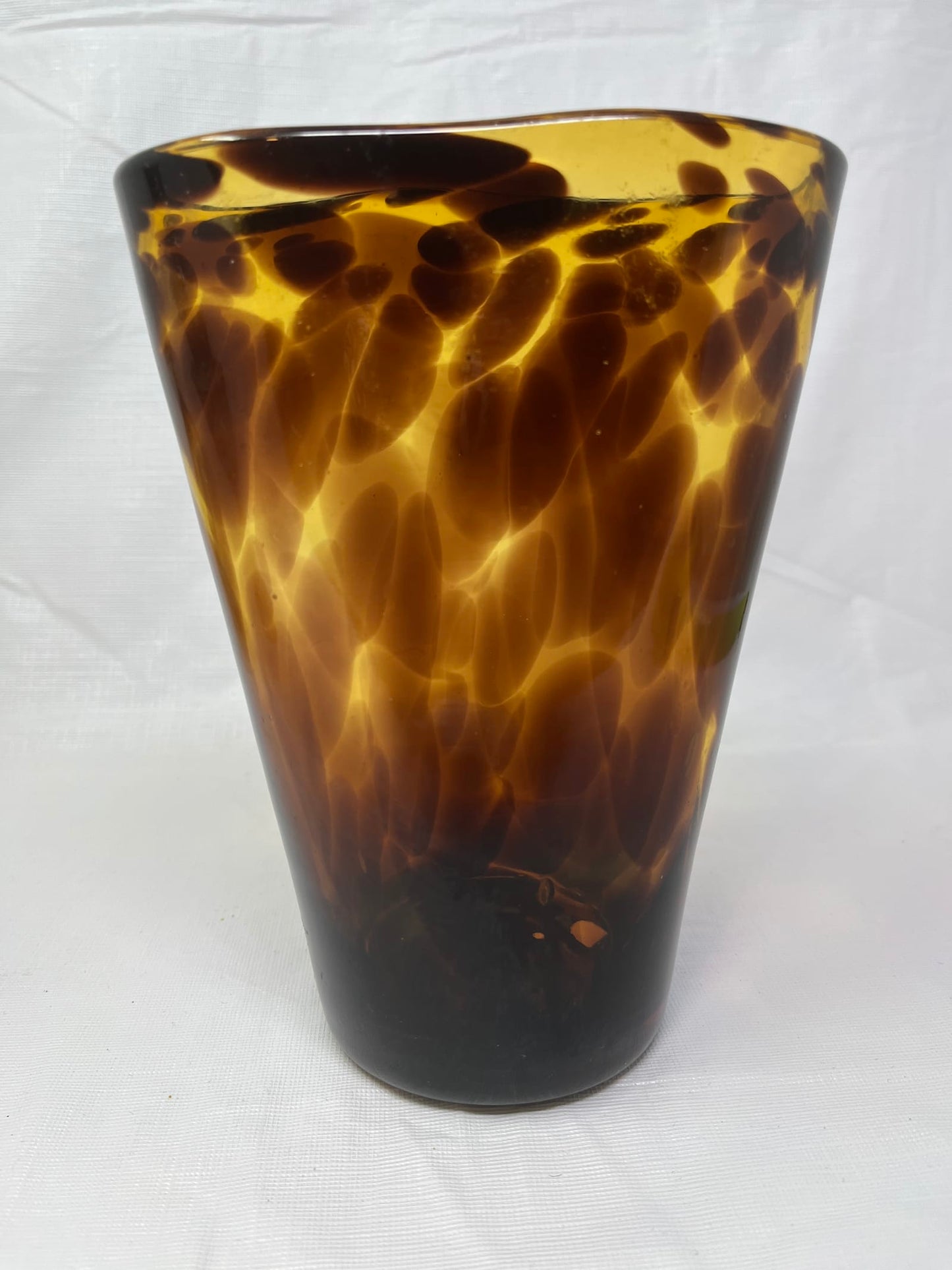 Italian Hand Crafted Tortoiseshell Amber Art Glass Vase 7.5 Inch