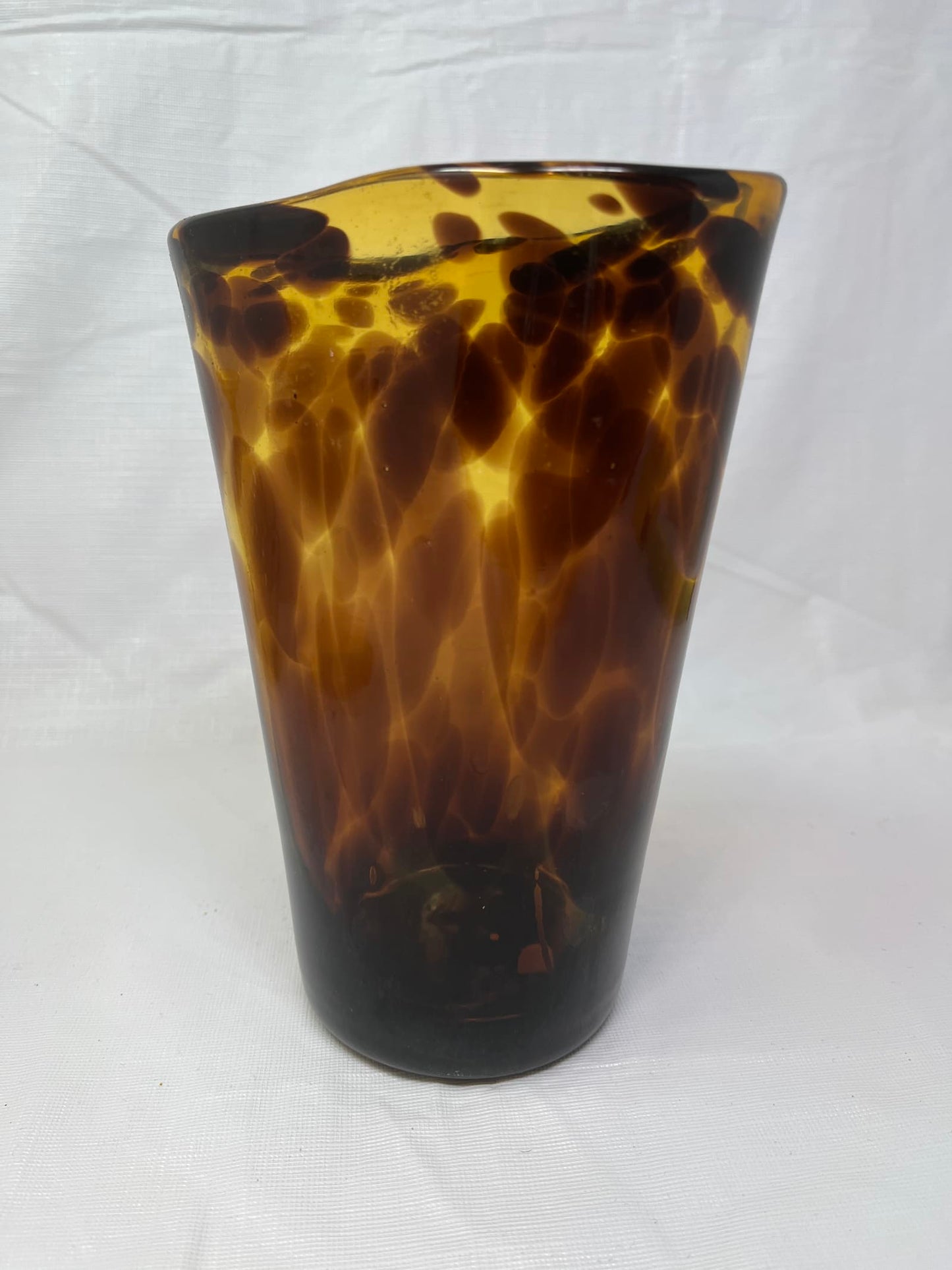 Italian Hand Crafted Tortoiseshell Amber Art Glass Vase 7.5 Inch