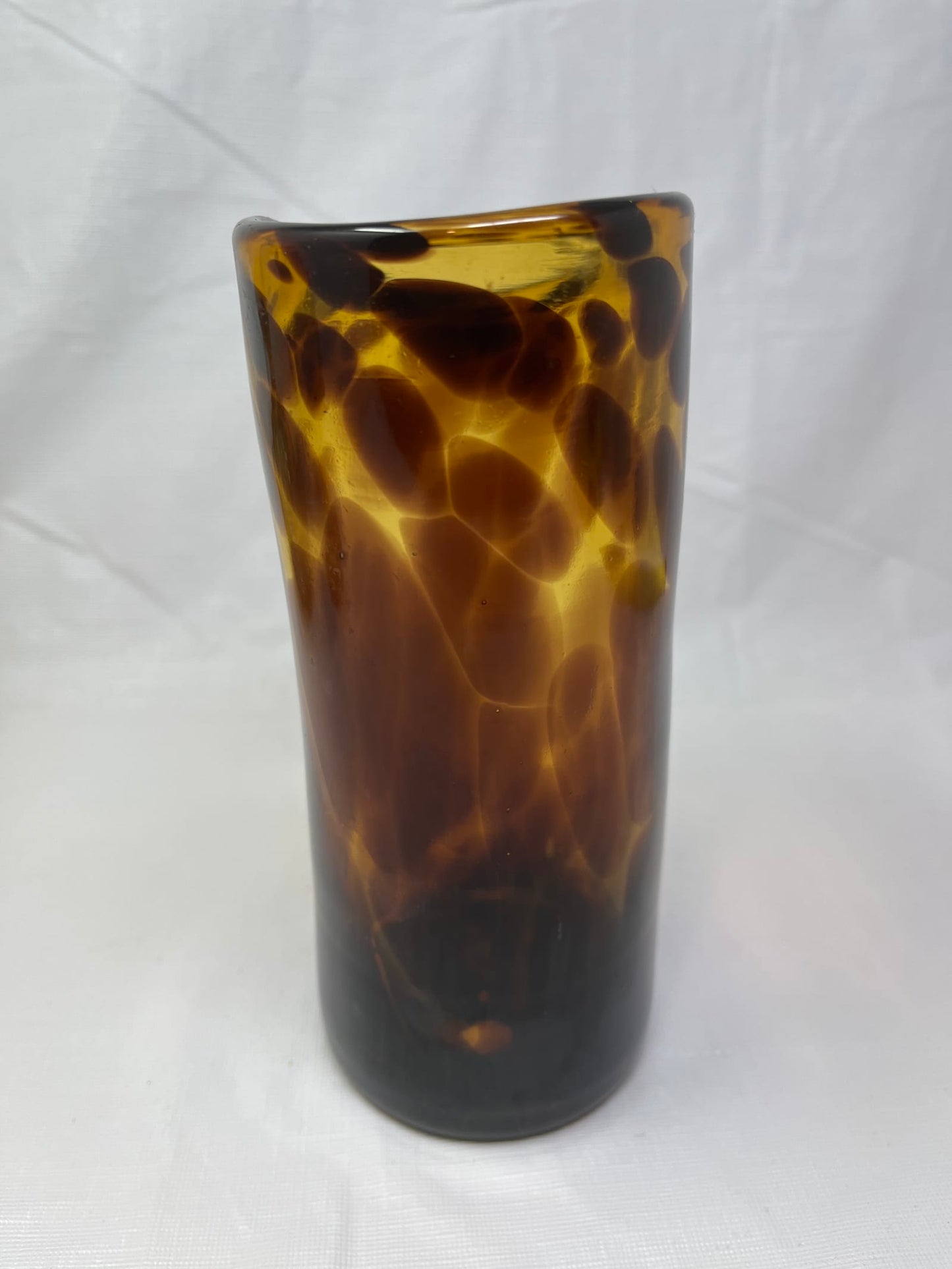 Italian Hand Crafted Tortoiseshell Amber Art Glass Vase 7.5 Inch