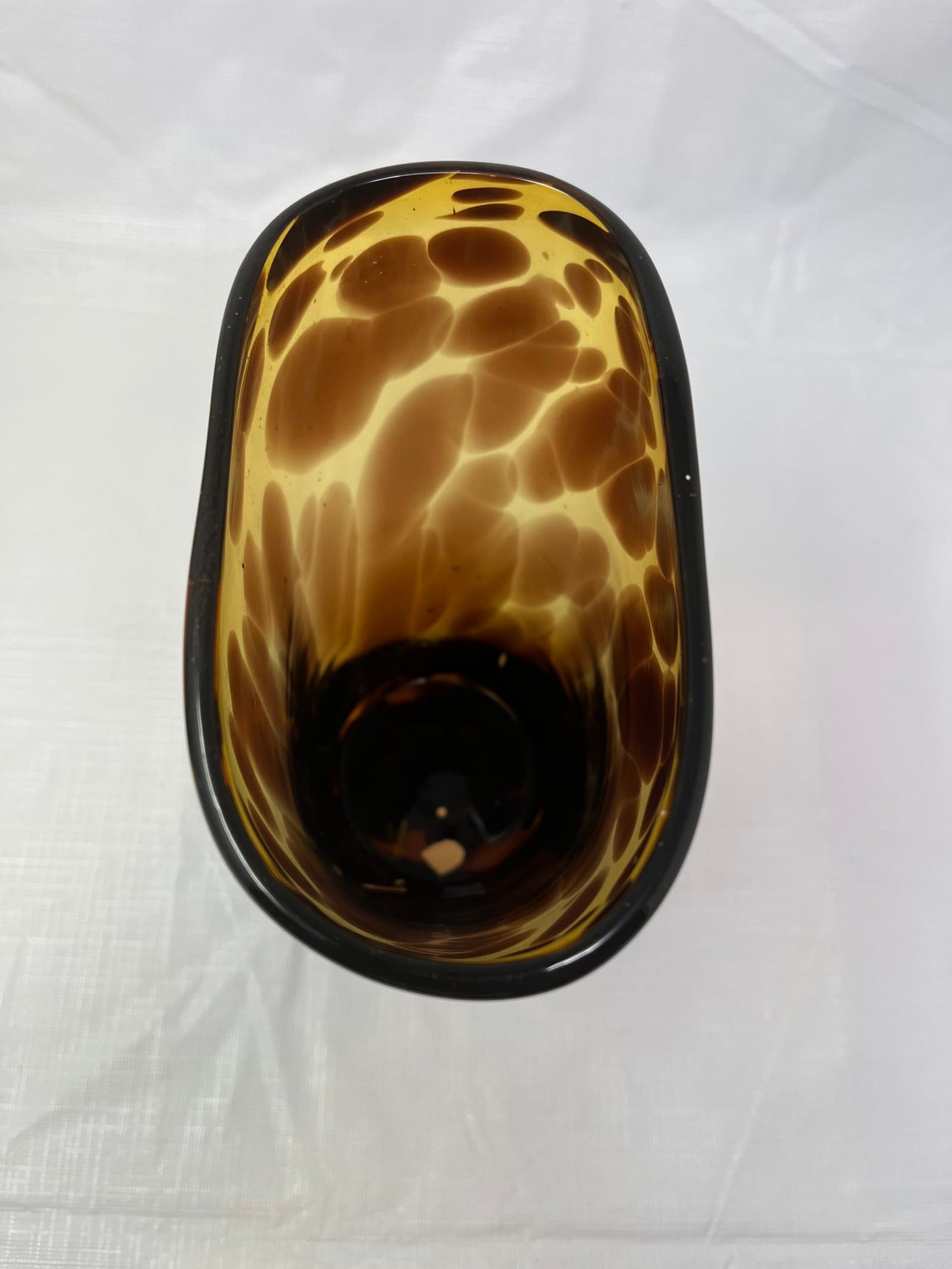 Italian Hand Crafted Tortoiseshell Amber Art Glass Vase 7.5 Inch