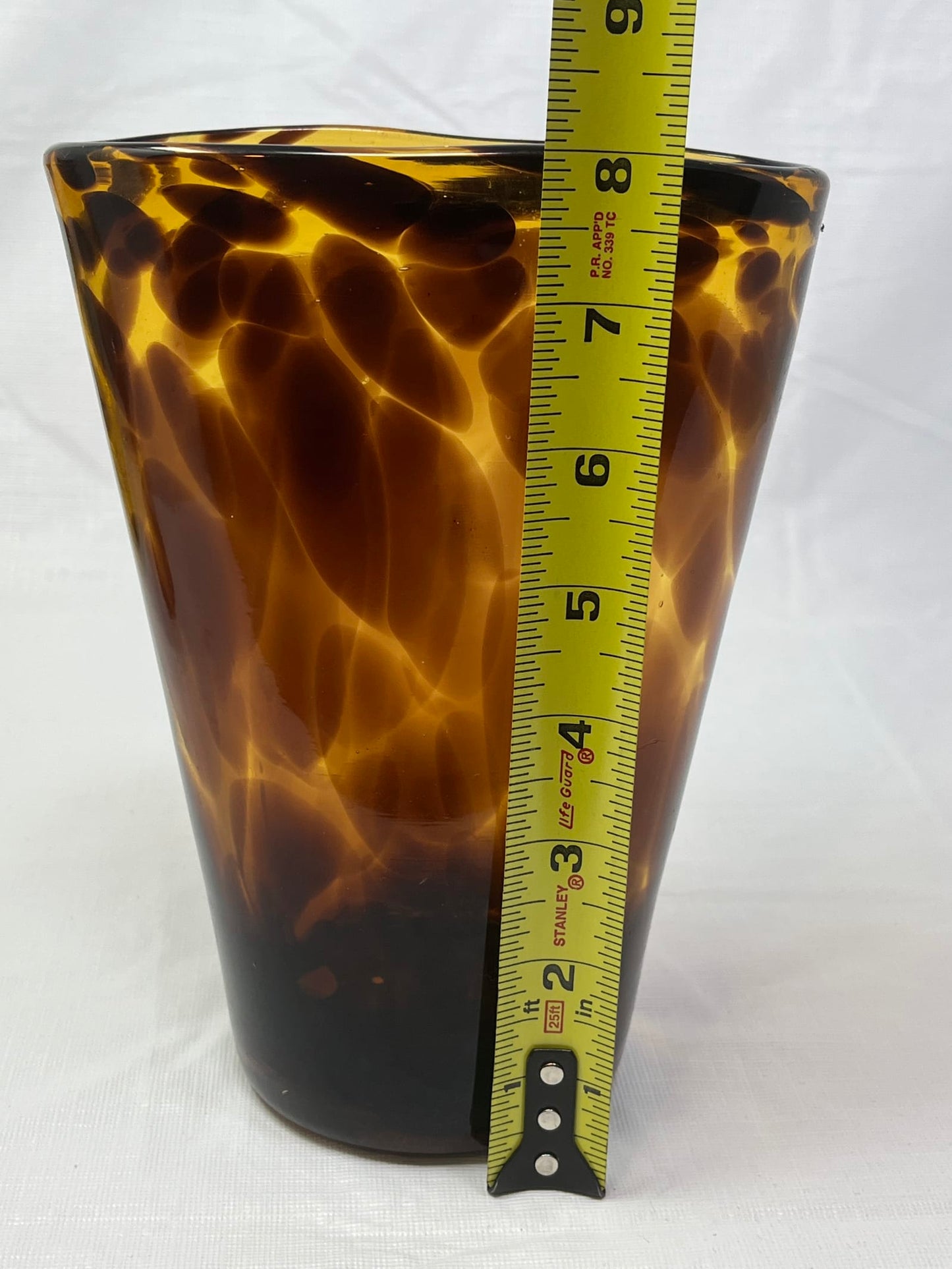 Italian Hand Crafted Tortoiseshell Amber Art Glass Vase 7.5 Inch
