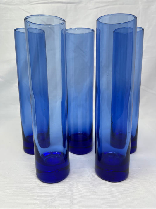 Gently Used Thrift Store – Vintage Libbey Cobalt Blue Bud Vases Set of 5 7.5" Flute – Home Décor – Used – SKU 000000326