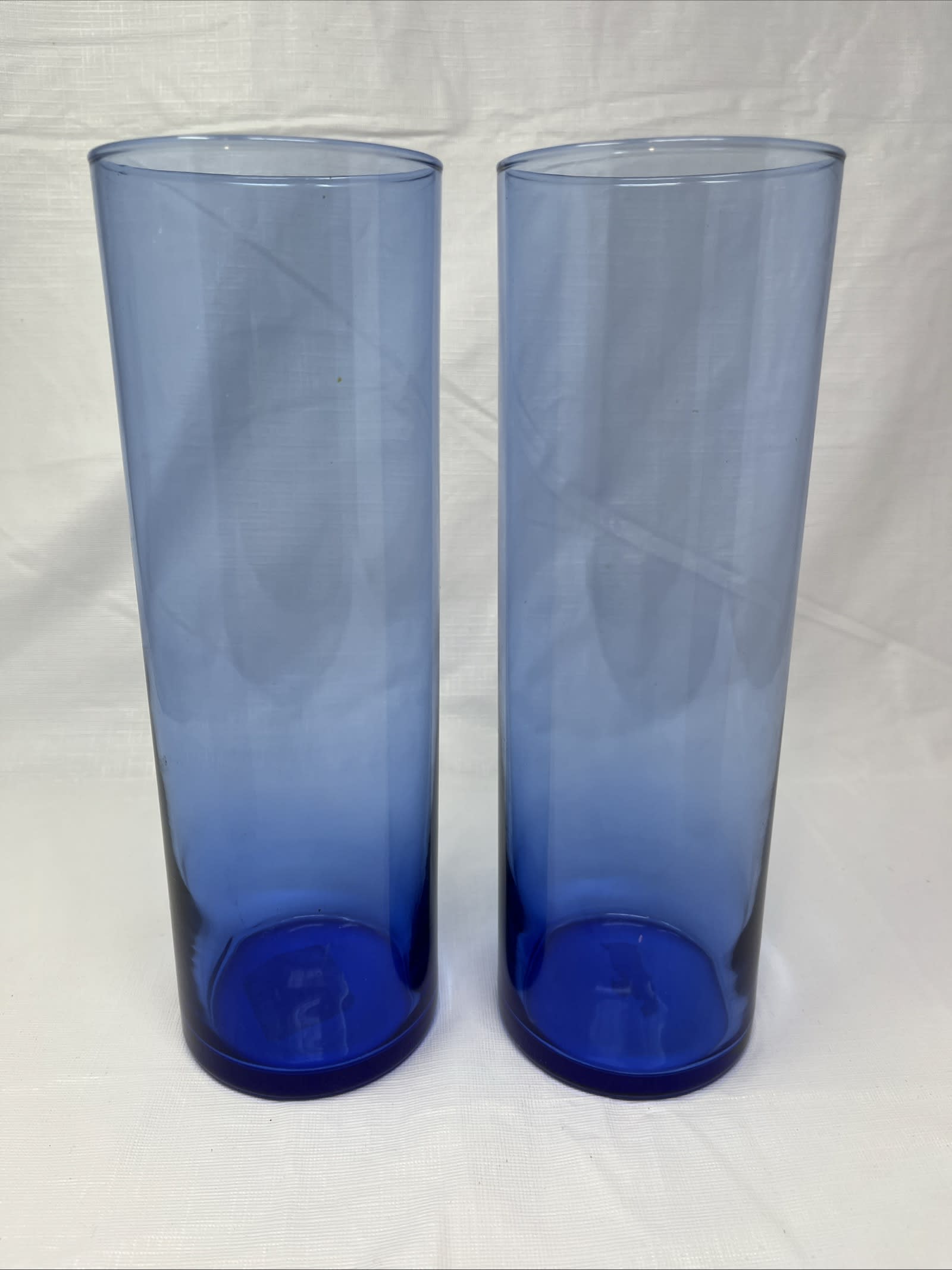 Gently Used Thrift Store – Vintage Libbey Glass Cobalt Blue Vase Set of 2 10.5" Tall X 3.5" – Original Sticker