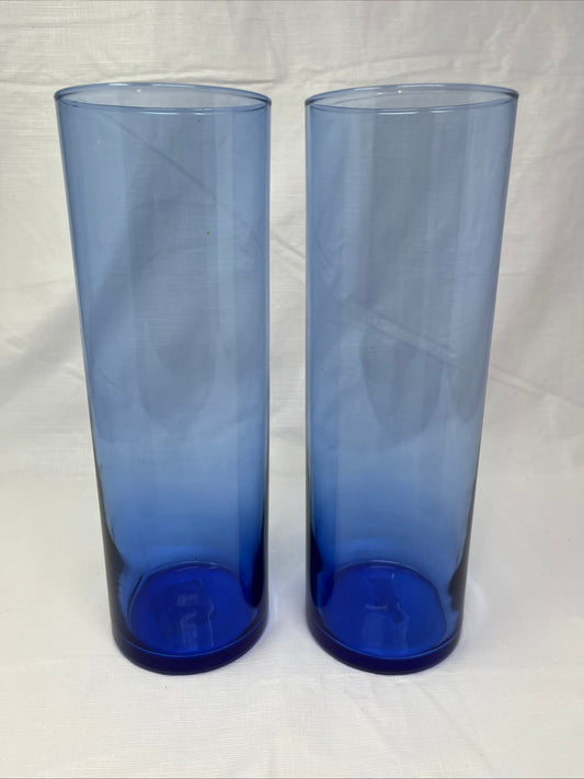 Gently Used Thrift Store – Vintage Libbey Glass Cobalt Blue Vase Set of 2 10.5" Tall X 3.5" – Original Sticker