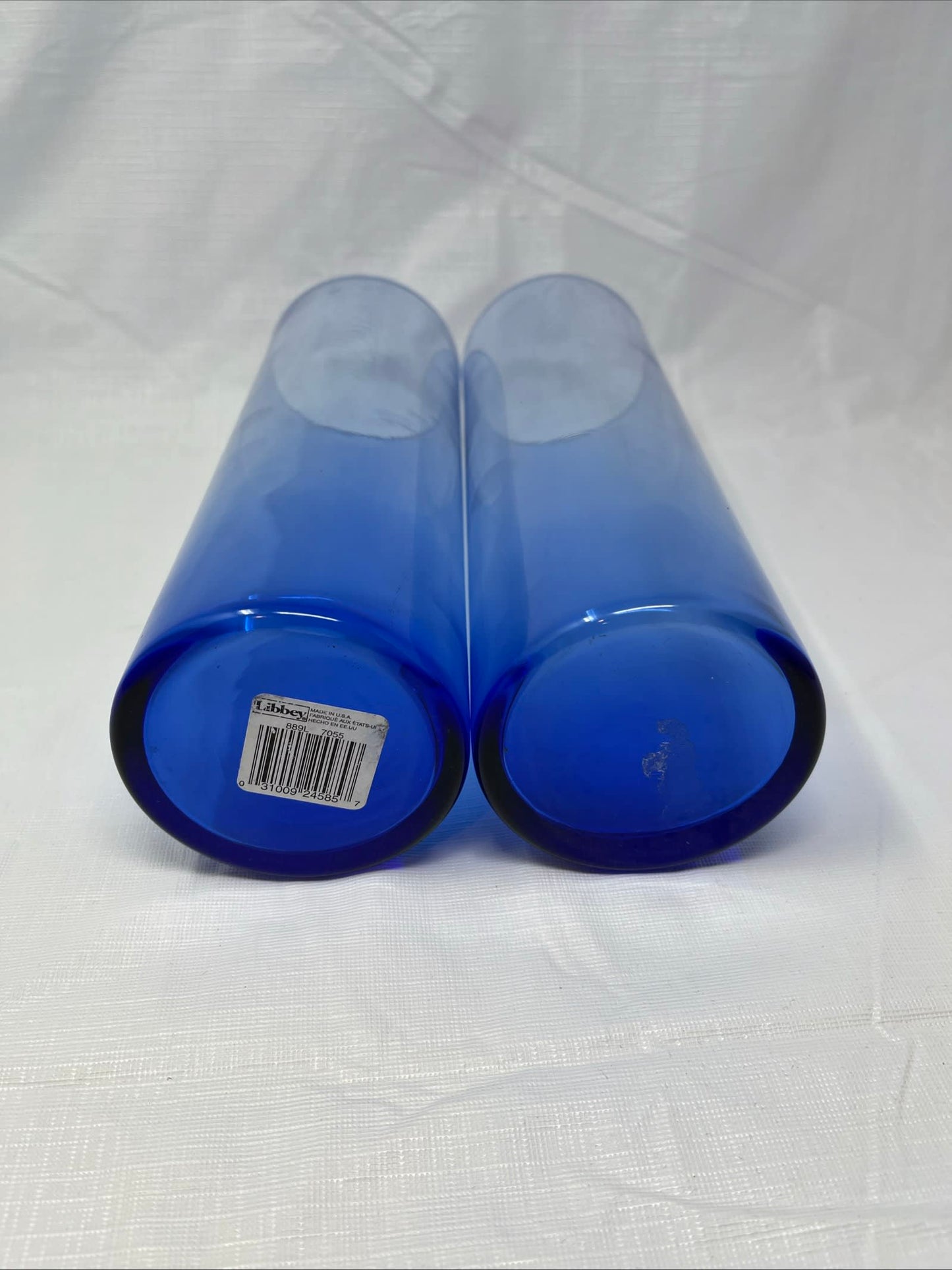 Vintage Libbey Glass Cobalt Blue Vase Set of 2 10.5" Tall x 3.5" – Original Sticker – Excellent Condition