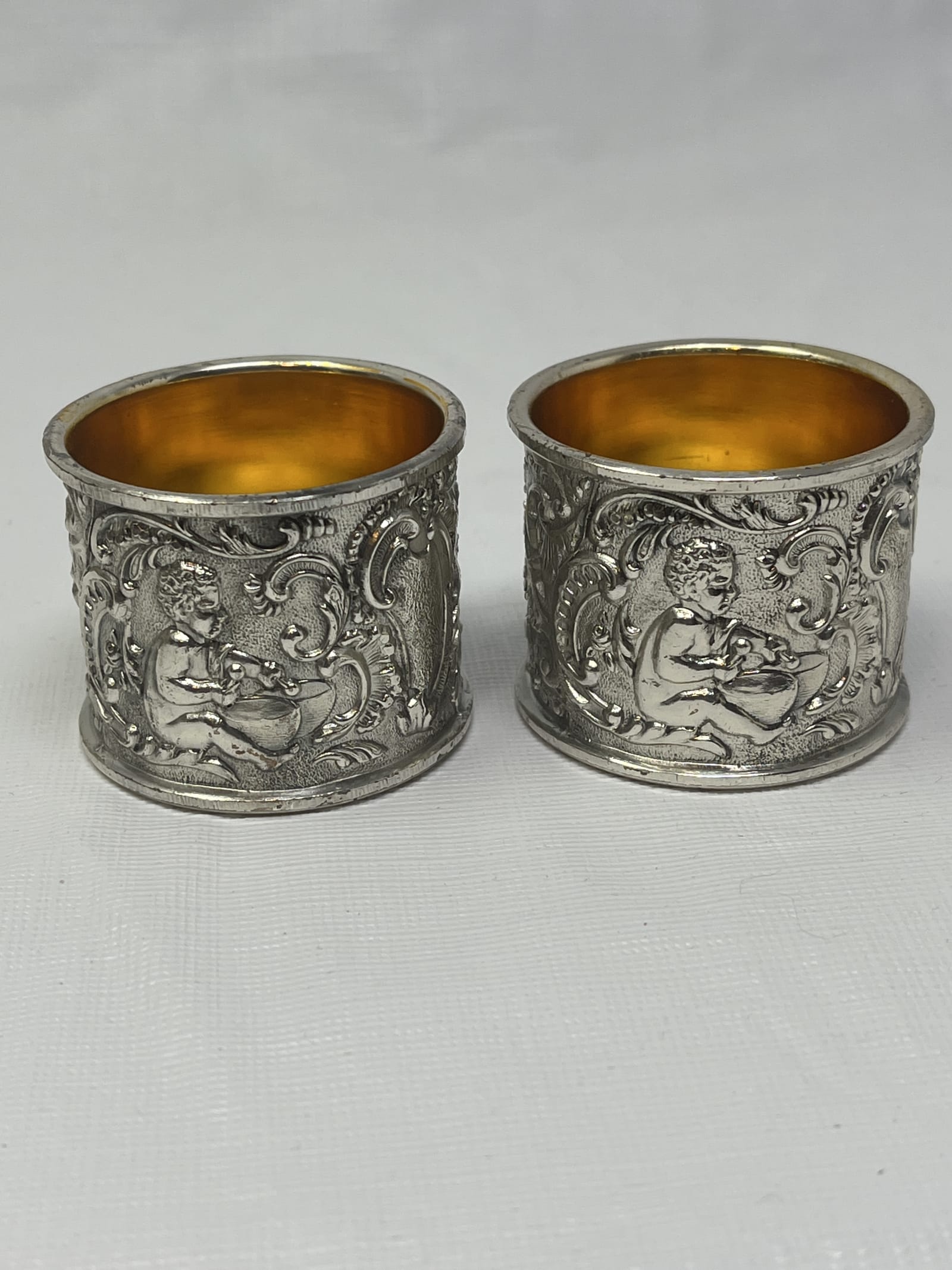 Gently Used Thrift Store – Vintage Silver‑tone Cherub Rococo Napkin Rings Pair Angel Floral Design – Kitchen & Dining