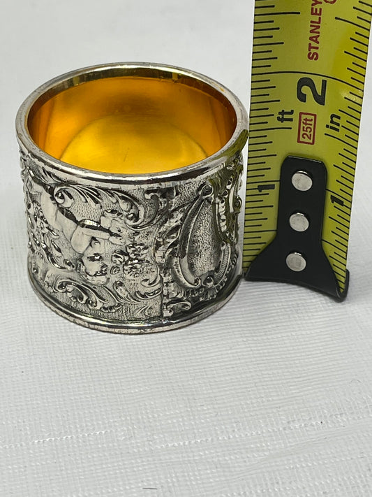 Vintage Silver‑Tone Cherub Rococo Napkin Rings Pair Angel Floral Design