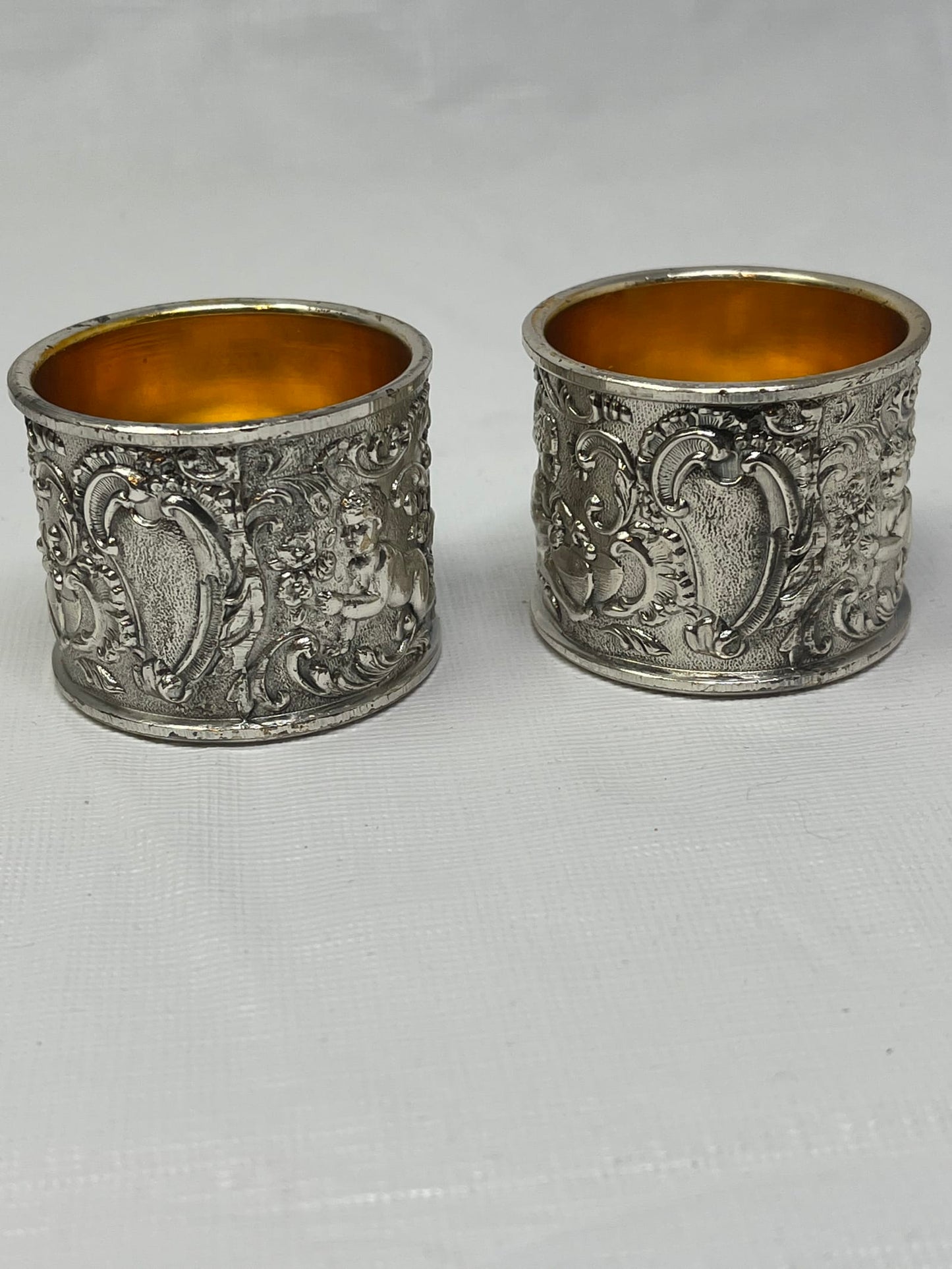 Vintage Silver‑Tone Cherub Rococo Napkin Rings Pair Angel Floral Design