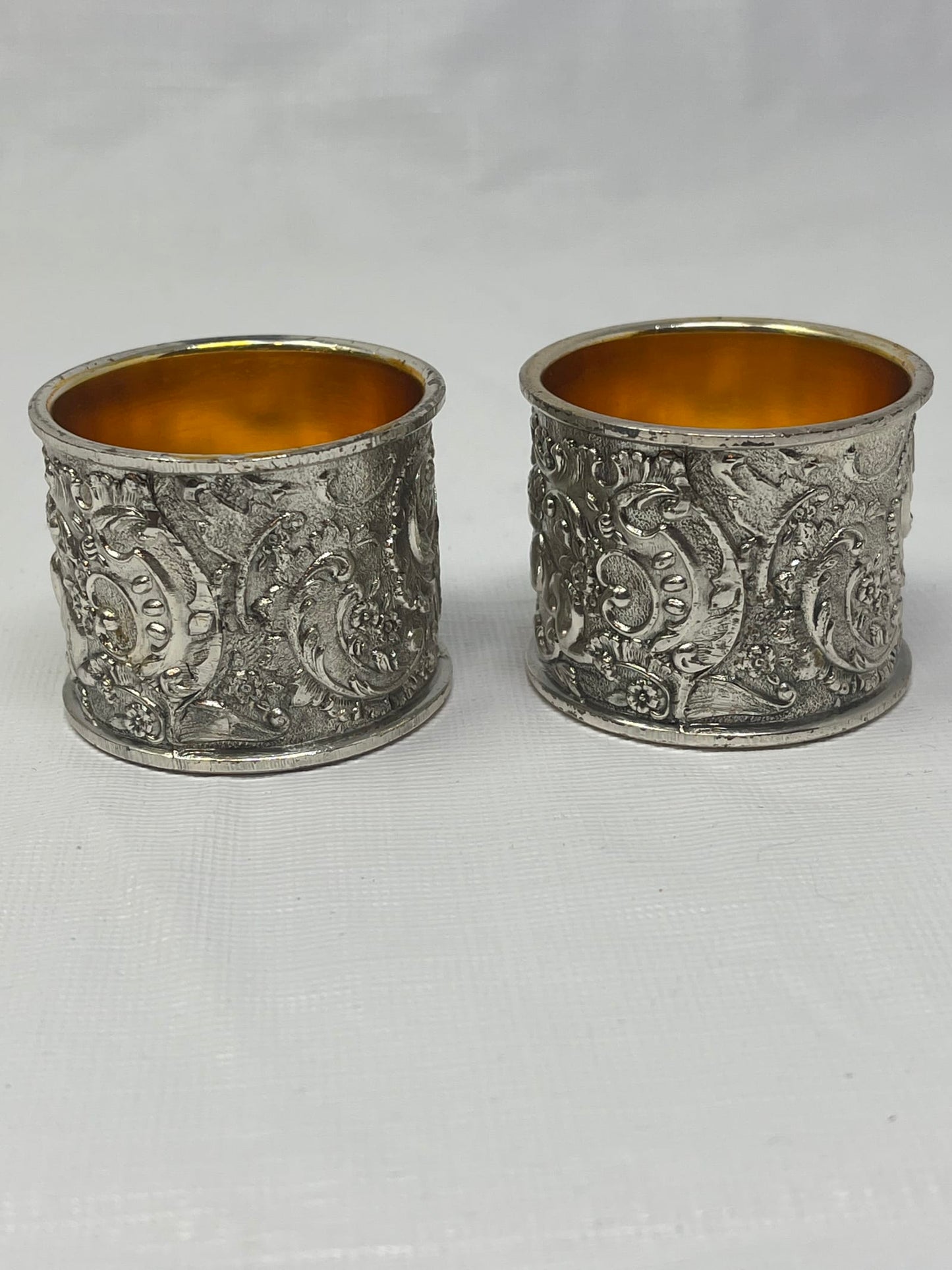 Vintage Silver‑Tone Cherub Rococo Napkin Rings Pair Angel Floral Design