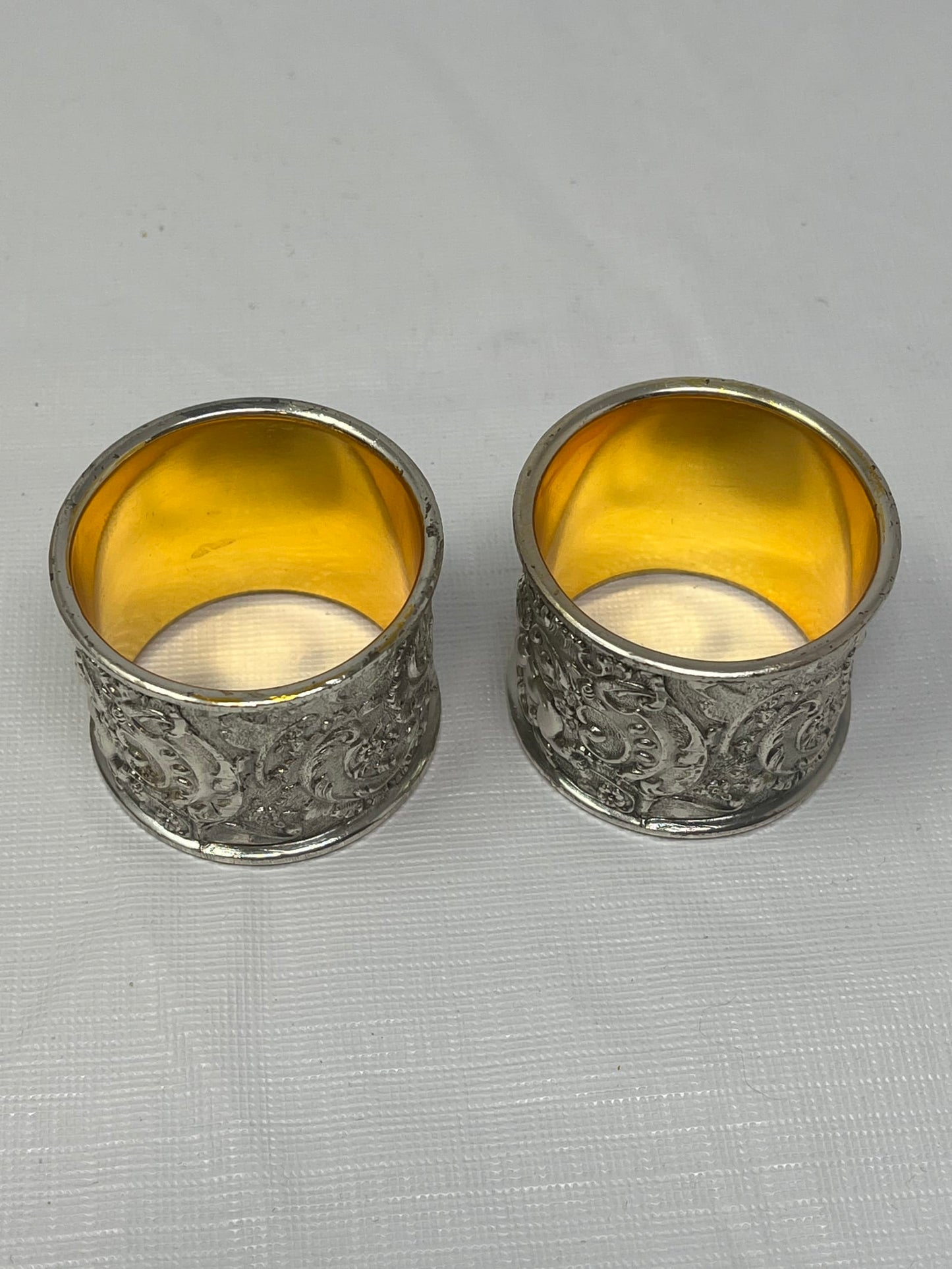 Vintage Silver‑Tone Cherub Rococo Napkin Rings Pair Angel Floral Design