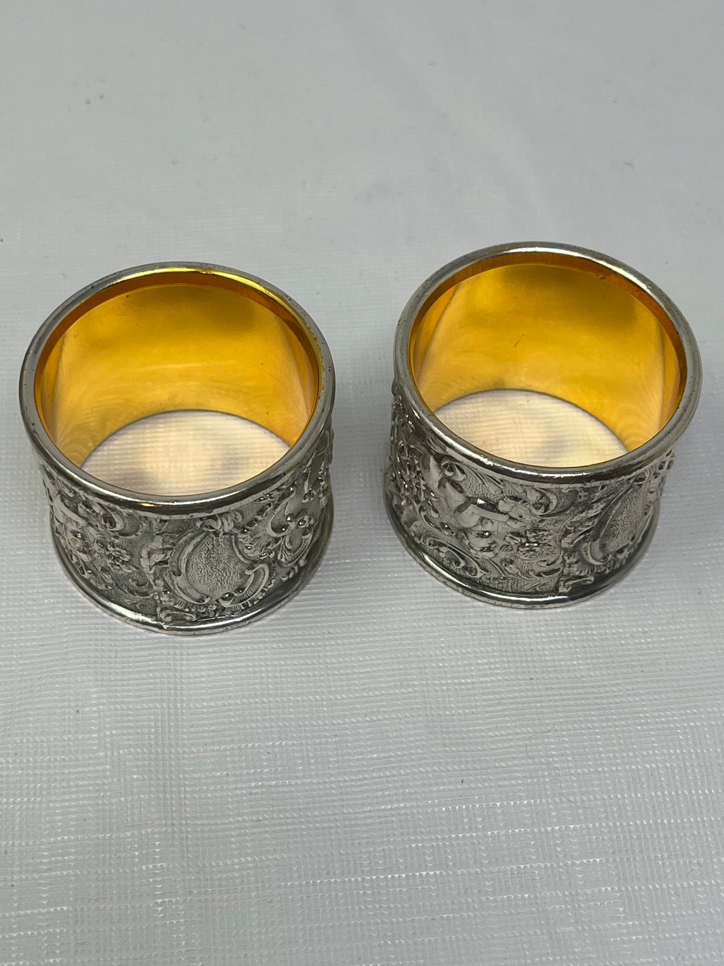 Vintage Silver‑Tone Cherub Rococo Napkin Rings Pair Angel Floral Design
