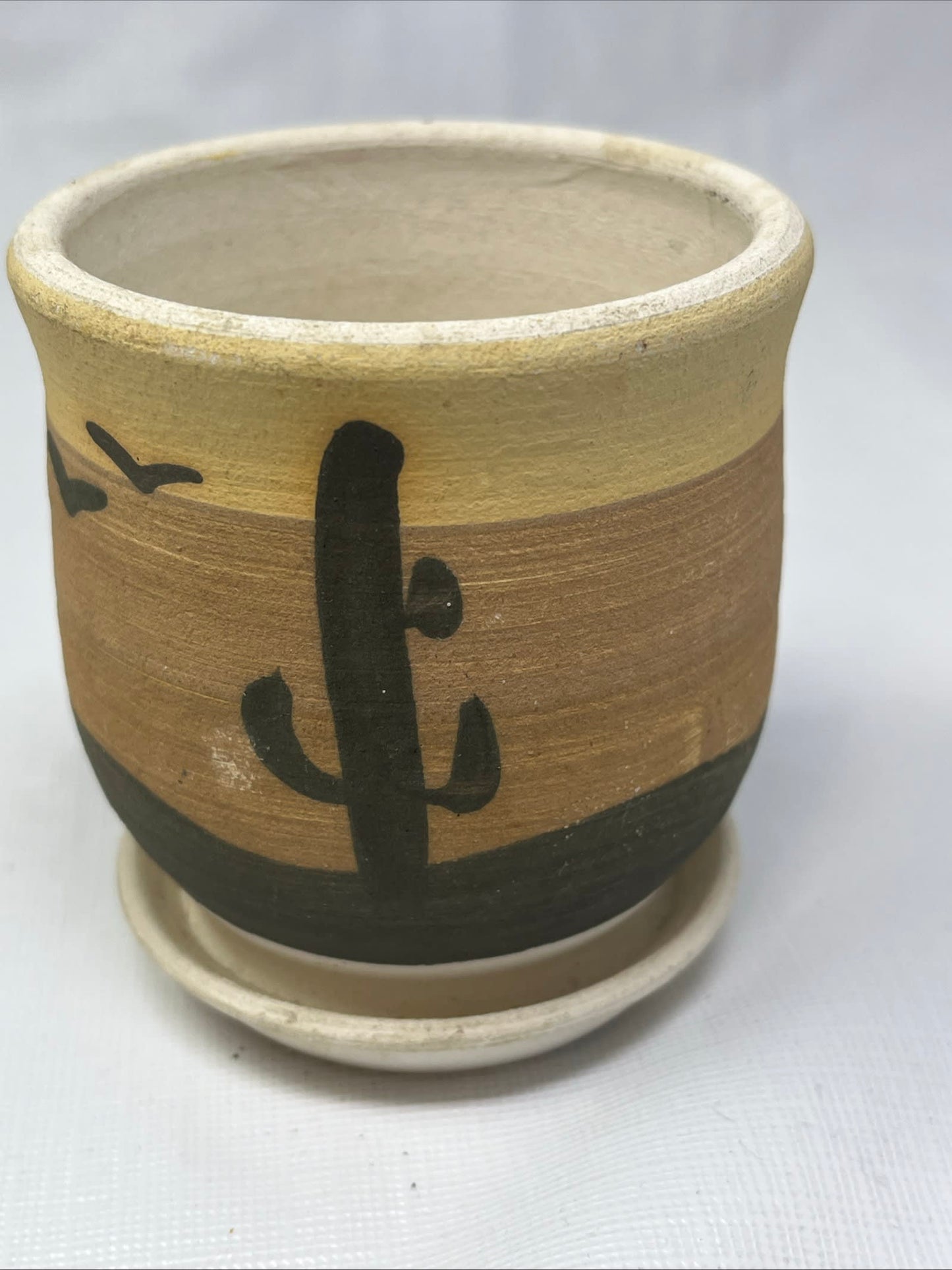 Vintage Southwestern Planter Vase Hand-Painted Desert Scene 3.25" Tall