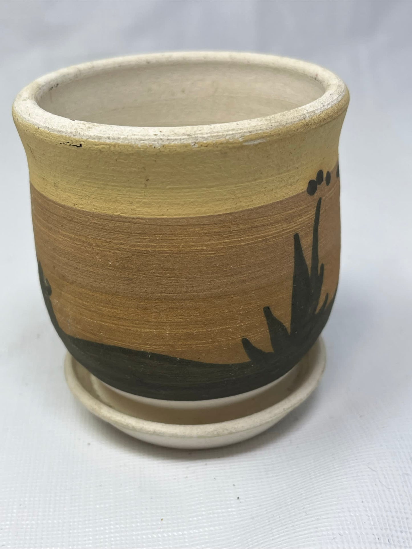 Vintage Southwestern Planter Vase Hand-Painted Desert Scene 3.25" Tall