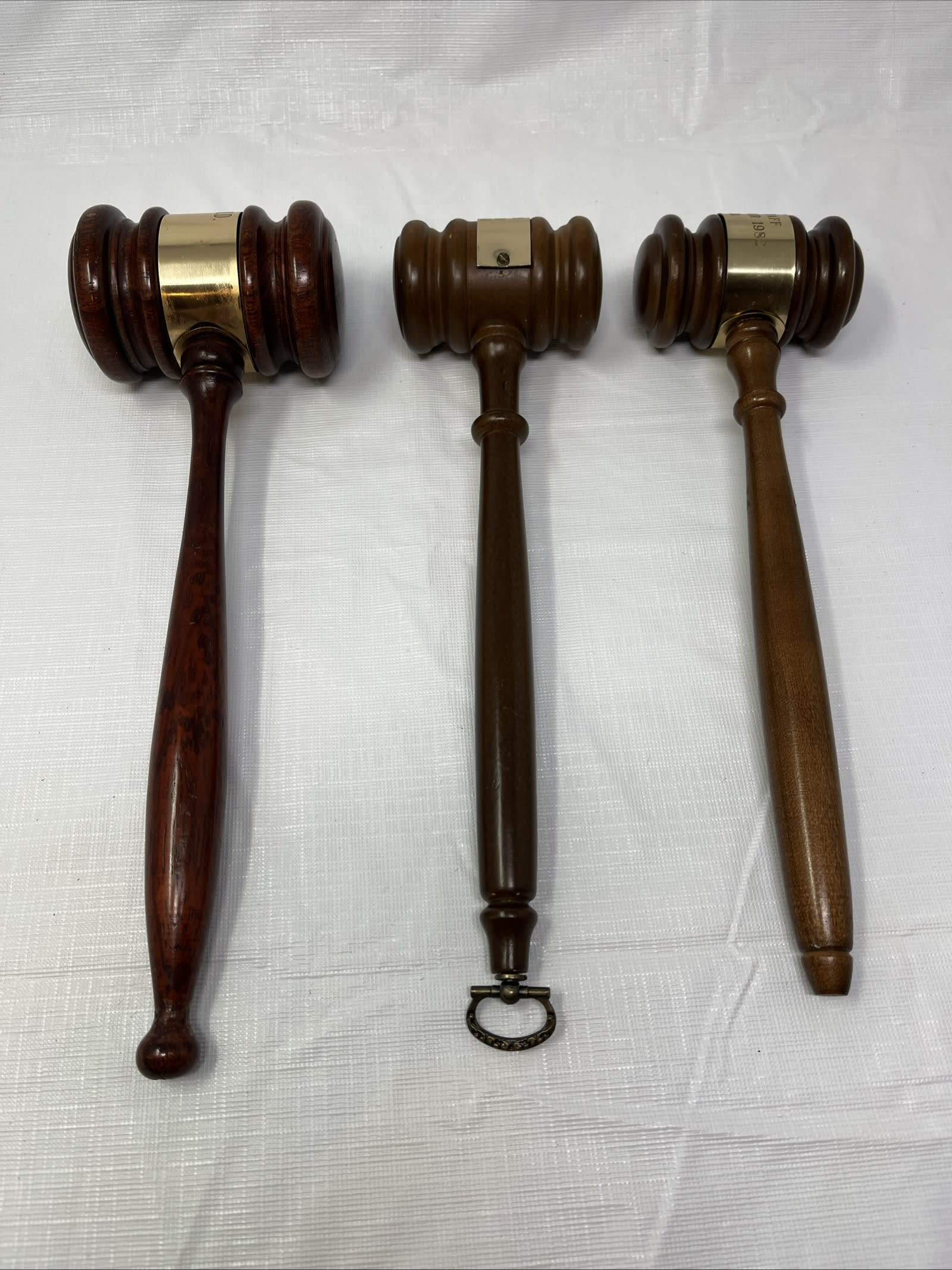 Gently Used Thrift Store – Vintage Set of 3 Wooden Presentation / Judge / Auctioneer Gavels — 1974–1982 – Collectibles