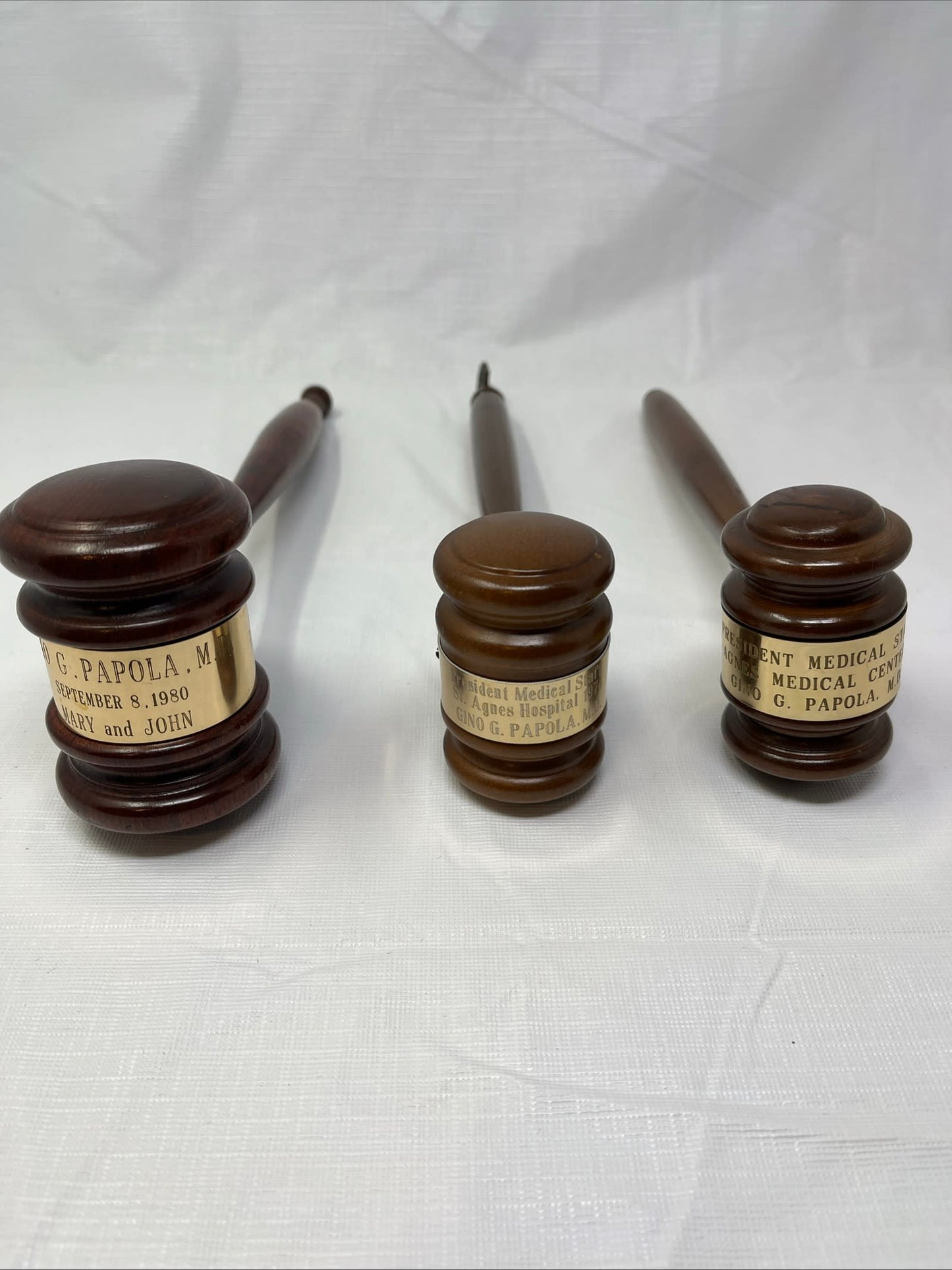 Vintage Set of 3 Wooden Presentation / Judge / Auctioneer Gavels — 1974–1982