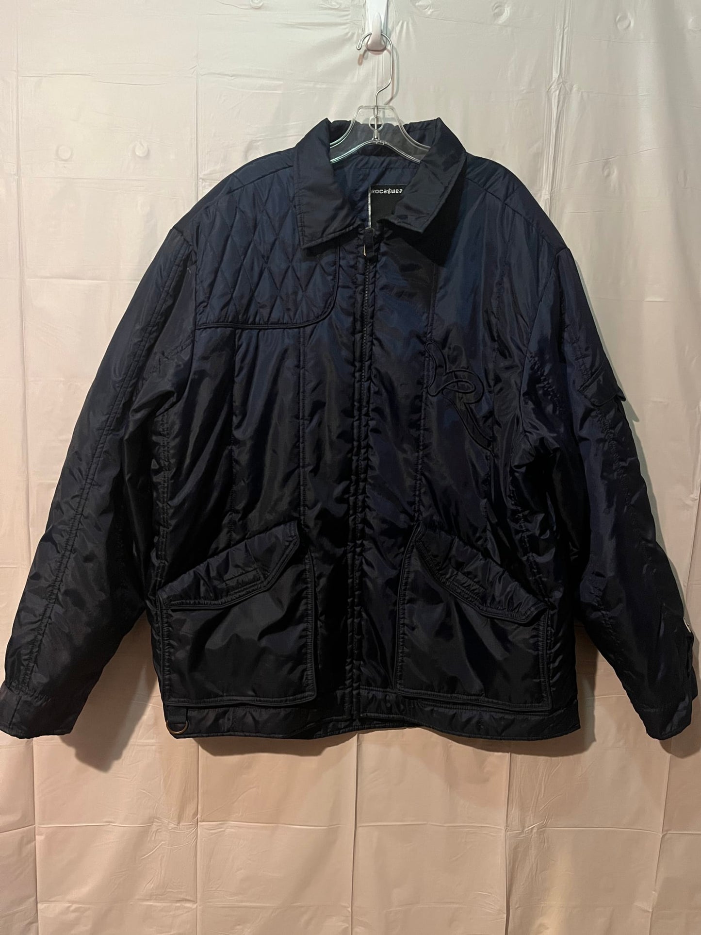 Vintage Rocawear Quilted Bomber Jacket 2XL Navy Blue Hip Hop Y2K