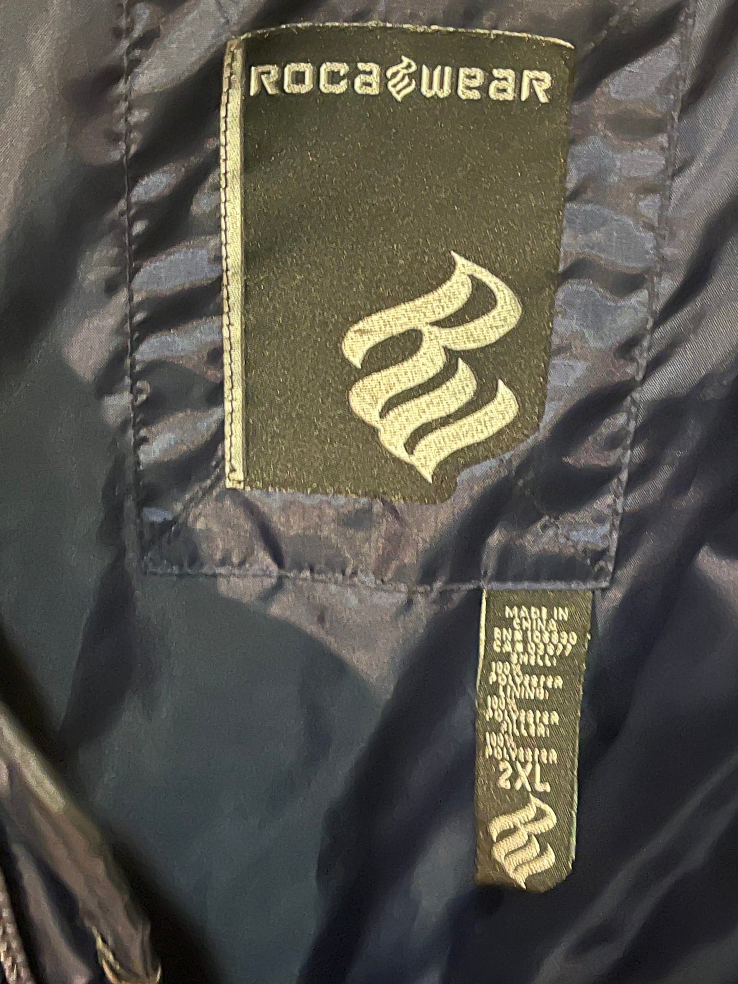 Vintage Rocawear Quilted Bomber Jacket 2XL Navy Blue Hip Hop Y2K